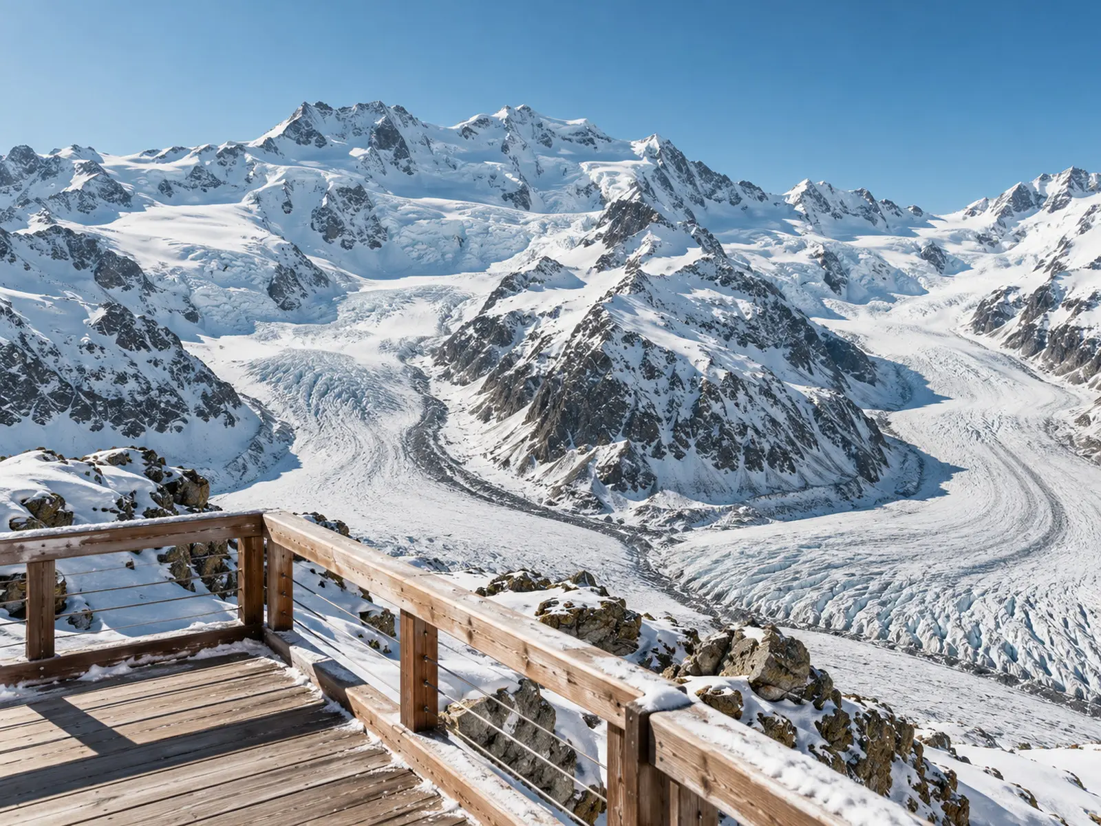 The glaciers of the Bernina massif seen from Diavolezza